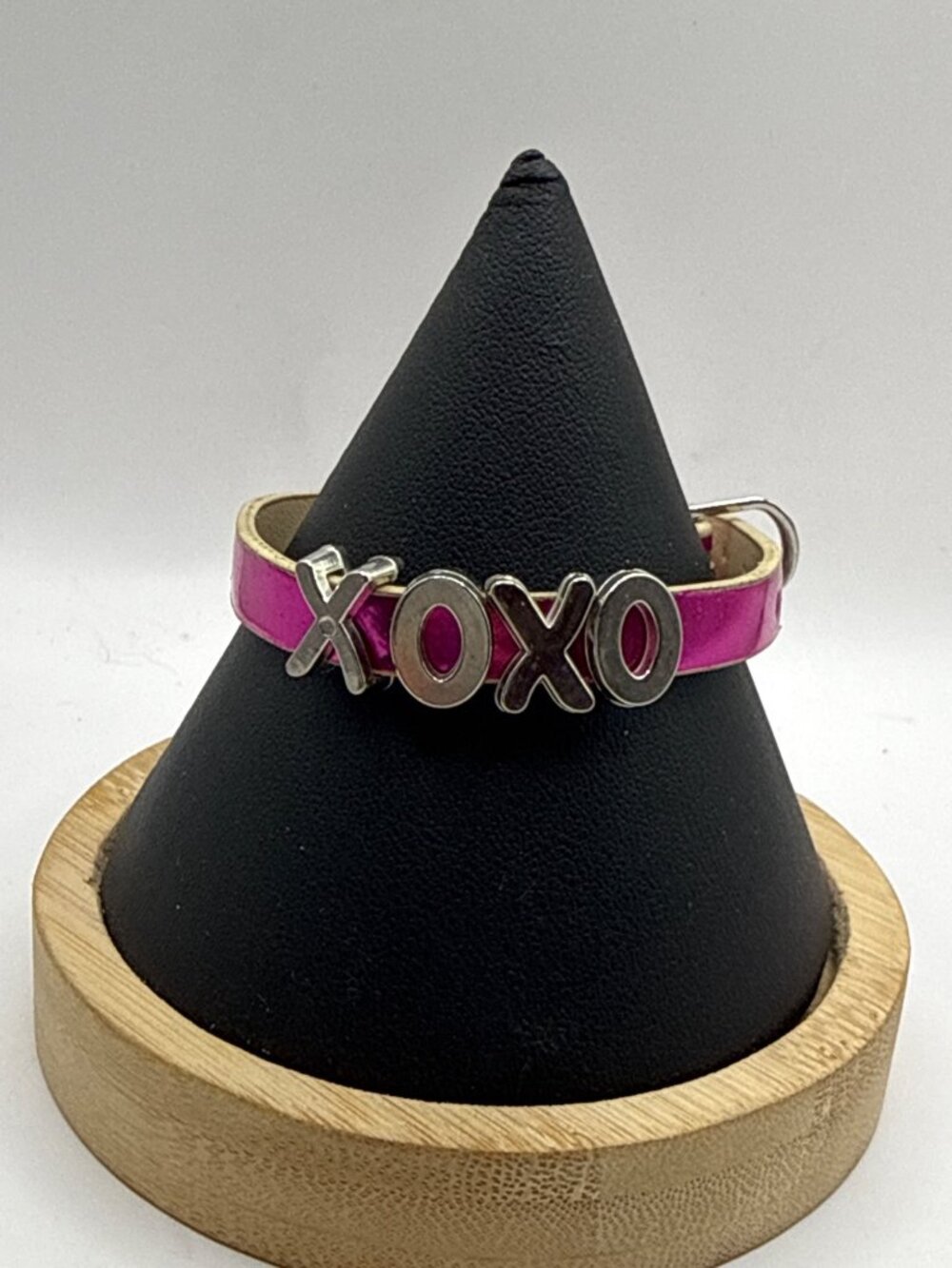 Y2K Hot Pink Faux Leather XOXO Slide Charm Bracelet